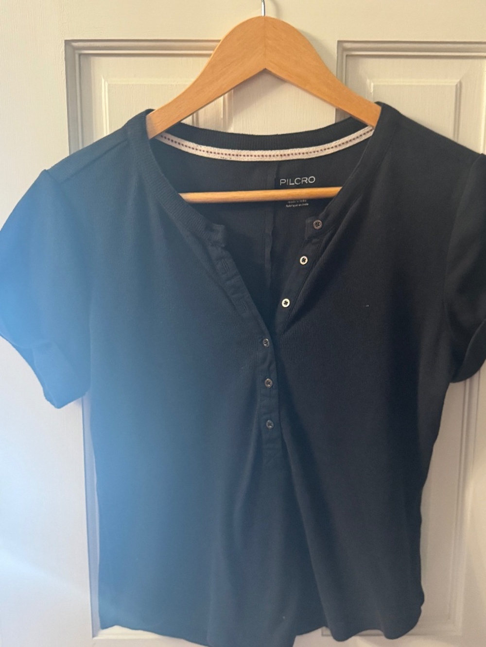 Pilcro By Anthropologie Short Sleeve Henley Black Size Medium